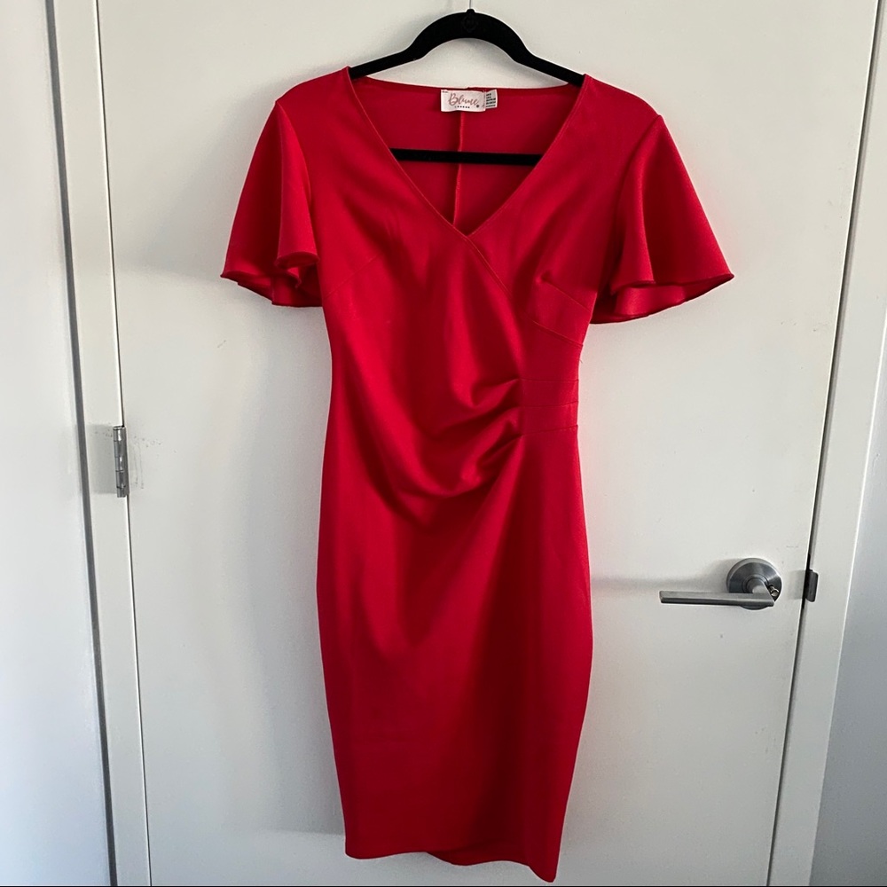 Red maternity dress flutter sleeves